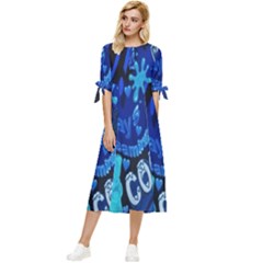 Really Cool Blue, Unique Blue Bow Sleeve Chiffon Midi Dress by nateshop