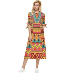 Aztec Bow Sleeve Chiffon Midi Dress by nateshop