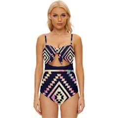 Cute Neon Aztec Galaxy Knot Front One-piece Swimsuit by nateshop