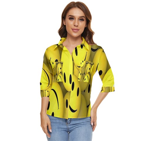 Emoji, Colour, Faces, Smile, Wallpaper Women s Quarter Sleeve Pocket Shirt by nateshop