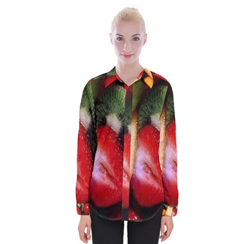 Fruits, Food, Green, Red, Strawberry, Yellow Womens Long Sleeve Shirt by nateshop