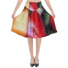 Fruits, Food, Green, Red, Strawberry, Yellow Flared Midi Skirt by nateshop