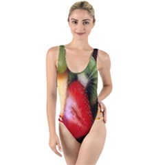 Fruits, Food, Green, Red, Strawberry, Yellow High Leg Strappy Swimsuit by nateshop