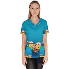 Minions, Blue, Cartoon, Cute, Friends Women s V-neck Scrub Top by nateshop