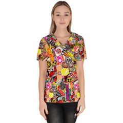 Sticker Bomb, Art, Cartoon, Dope Women s V-neck Scrub Top by nateshop