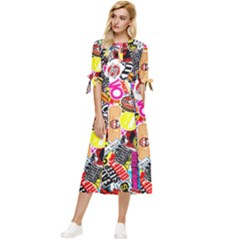 Sticker Bomb, Art, Cartoon, Dope Bow Sleeve Chiffon Midi Dress by nateshop