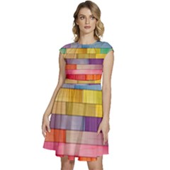 Rainbow Wood Cap Sleeve High Waist Dress