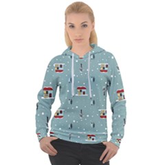 Seamless Pattern With Festive Christmas Houses Trees In Snow And Snowflakes Women s Overhead Hoodie by Grandong