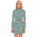 Seamless Pattern With Festive Christmas Houses Trees In Snow And Snowflakes Long Sleeve Velour Longline Dress View1