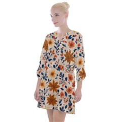 Boho Flowers Seamless Patternn Open Neck Shift Dress by Jack14