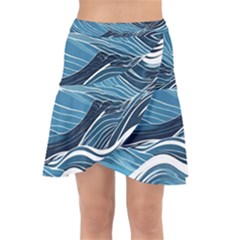 Abstract Blue Ocean Wave Wrap Front Skirt by Jack14