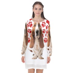 Basset Hound Gift T- Shirt Funny Basset Hound Valentine Heart Paw Basset Hound Dog Lover Valentine C Yoga Reflexion Pose T- Shirtyoga Reflexion Pose T- Shirt Long Sleeve Chiffon Shift Dress  by hizuto