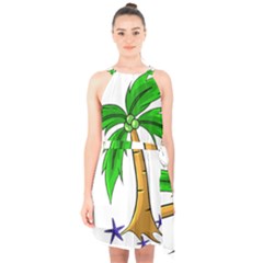 Beach Coconut Tree T- Shirt Beach Coconut Tree T- Shirt Yoga Reflexion Pose T- Shirtyoga Reflexion Pose T- Shirt Halter Collar Waist Tie Chiffon Dress by hizuto