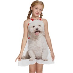 Bichon Frise Gift T- Shirt Cool Bichon Frise Valentine Heart Paw Bichon Frise Dog Lover Valentine Co Yoga Reflexion Pose T- Shirtyoga Reflexion Pose T- Shirt Kids  Halter Collar Waist Tie Chiffon Dres by hizuto