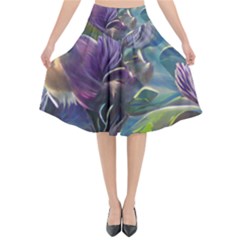 Abstract Blossoms  Flared Midi Skirt by Internationalstore