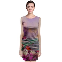 Abstract Flowers  Sleeveless Velvet Midi Dress