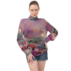 Abstract Flowers  High Neck Long Sleeve Chiffon Top by Internationalstore