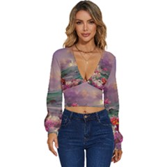 Abstract Flowers  Long Sleeve Deep-v Velour Top by Internationalstore