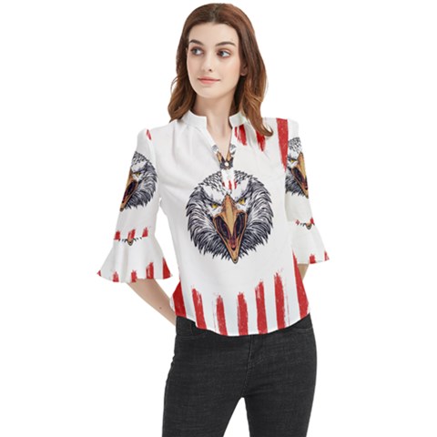 Usa Soccer T- Shirt U S A Patriotic American Flag Soccer Ball Football T- Shirt (1) Loose Horn Sleeve Chiffon Blouse by ZUXUMI