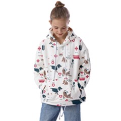 Veterinarian Gift T- Shirt Veterinary Medicine, Happy And Healthy Friends    Pattern    Coral Backgr Kids  Oversized Hoodie by ZUXUMI