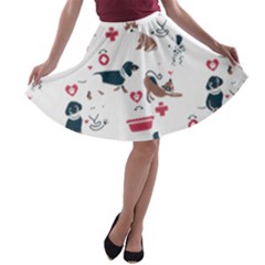 Veterinarian Gift T- Shirt Veterinary Medicine, Happy And Healthy Friends    Pattern    Coral Backgr A-line Skater Skirt by ZUXUMI