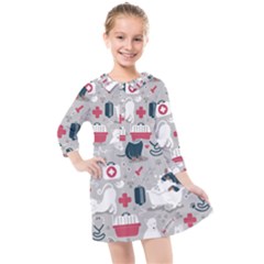 Veterinarian Medicine T- Shirt Veterinary Medicine, Happy And Healthy Friends    Grey Background Red Kids  Quarter Sleeve Shirt Dress