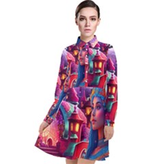 Fantasy Arts  Long Sleeve Chiffon Shirt Dress by Internationalstore