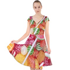 Aesthetic Candy Art Cap Sleeve Front Wrap Midi Dress by Internationalstore