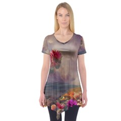 Floral Blossoms  Short Sleeve Tunic  by Internationalstore