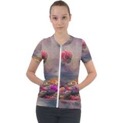 Floral Blossoms  Short Sleeve Zip Up Jacket by Internationalstore