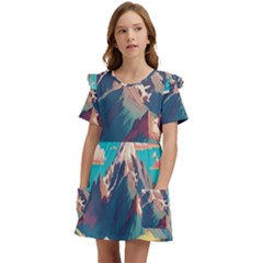 Mountain Mount Fuji Kids  Frilly Sleeves Pocket Dress by Pakjumat