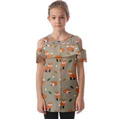 Fox Pattern Texture Fold Over Open Sleeve Top by Pakjumat