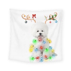 White Bichon Frise Dog Snow Reindeer S T- Shirt White Bichon Frise  Dog Snow Reindeer Santa Hat Chri Square Tapestry (small) by ZUXUMI