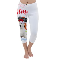 White Labrador Santa Merry T- Shirt Red Winter Christmas Hat House White Labrador  Santa Merry T- Sh Capri Winter Leggings  by ZUXUMI