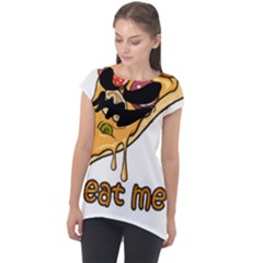 Eat Me T- Shirtscary Pizza Slice Sceaming Eat Me T- Shirt Cap Sleeve High Low Top by ZUXUMI