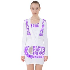 Epilepsy Awareness T- Shirt Epilepsy Awareness Sunflower In November We Wear Purple T- Shirt V-neck Bodycon Long Sleeve Dress