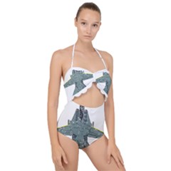 F14 Tomcat Fighter Jet T- Shirt F14 Tomcat Comic Drawing Quote T- Shirt (2) Scallop Top Cut Out Swimsuit by ZUXUMI