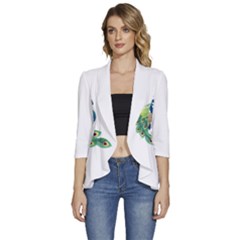 Peacock T-shirtsteal Your Heart Peacock 06 T-shirt Women s 3/4 Sleeve Ruffle Edge Open Front Jacket