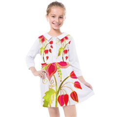 Flowers Art T- Shirtflower T- Shirt Kids  Quarter Sleeve Shirt Dress by ZUXUMI