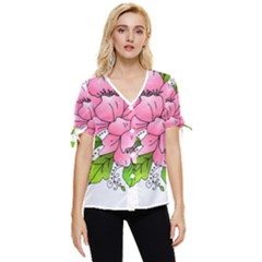 Flowers Art T- Shirtflowers T- Shirt (1) Bow Sleeve Button Up Top by ZUXUMI