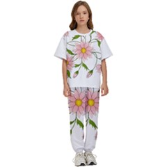 Flowers Illustration T- Shirtflowers T- Shirt (2) Kids  T-shirt And Pants Sports Set by ZUXUMI