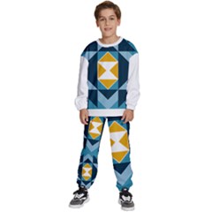 Abstract Pattern T- Shirt Hourglass Pattern  Sunburst Tones Abstract  Blue And Gold  Soft Furnishing Kids  Sweatshirt Set by EnriqueJohnson