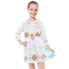 Christmas Cross Stitch Pattern Effect Holidays Symmetry Kids  Quarter Sleeve Shirt Dress by Sarkoni