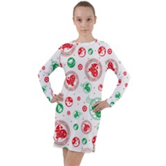 Merry Christmas Geometric Pattern Long Sleeve Hoodie Dress by Sarkoni