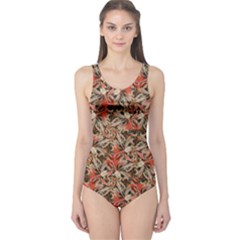 Red Blossom Harmony Pattern Design One Piece Swimsuit by dflcprintsclothing