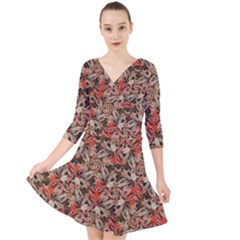 Red Blossom Harmony Pattern Design Quarter Sleeve Front Wrap Dress