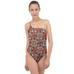 Red Blossom Harmony Pattern Design Classic One Shoulder Swimsuit by dflcprintsclothing