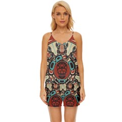 Skull Grateful Dead Phone Gratefuldead V-neck Satin Pajamas Set by Sarkoni