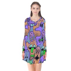 Trippy Aesthetic Halloween Long Sleeve V-neck Flare Dress