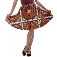 Flower T- Shirt Flower Granny Square Print T- Shirt A-line Skater Skirt